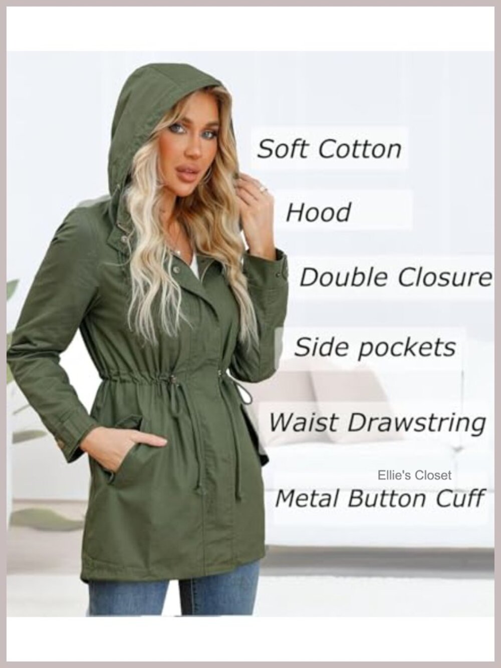 Women's Cotton Anorak Utility Jacket Hooded Zip Up Fall Casual Coat - Picture 3 of 6